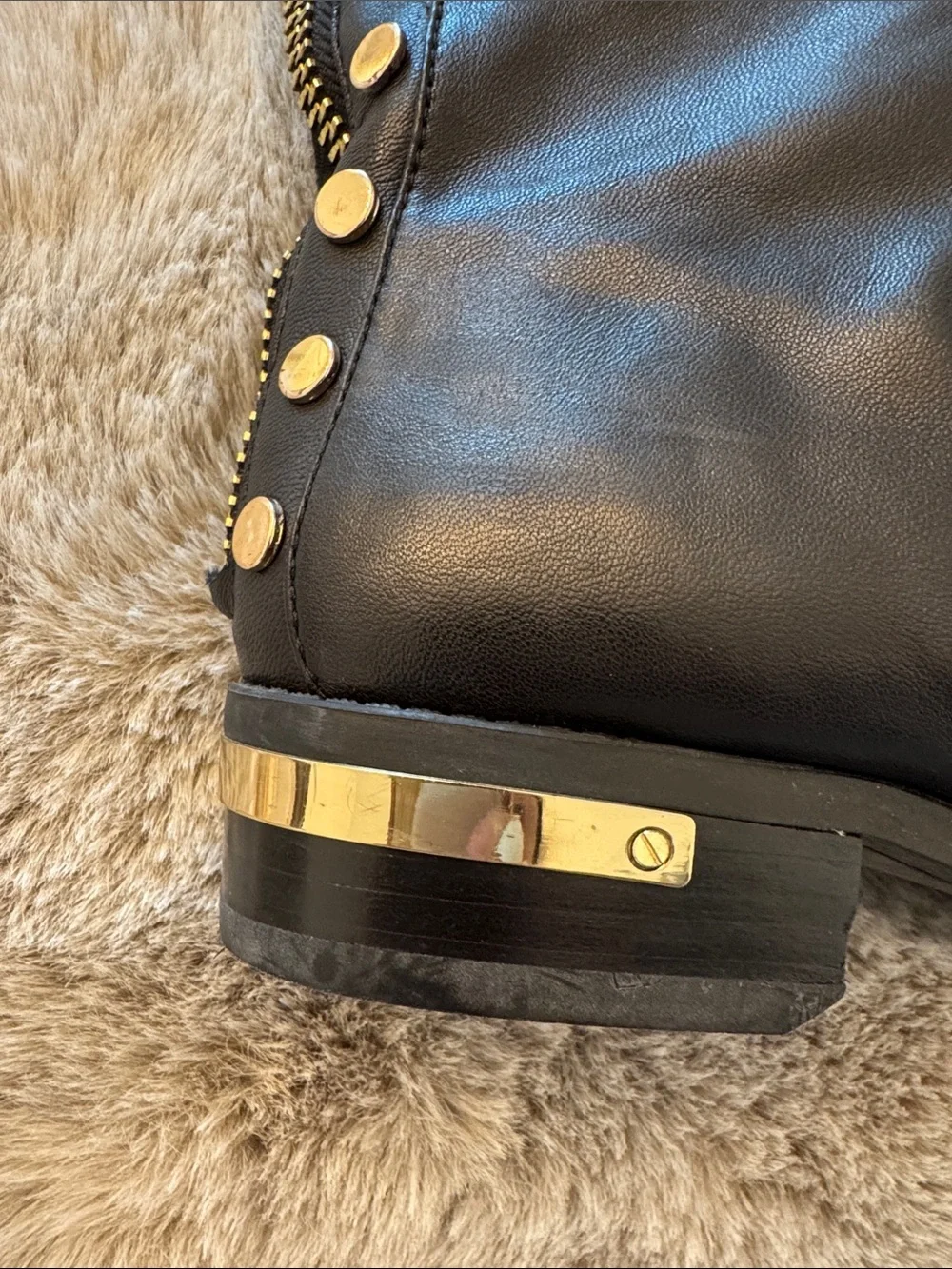 Vince Camuto Black leather boots with gold studs  Women's Parshell...
